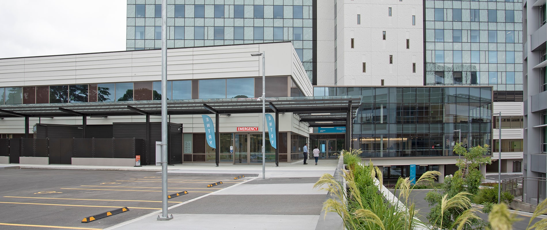 The new Christchurch Hospital Emergency Department entrance in the Waipapa building
