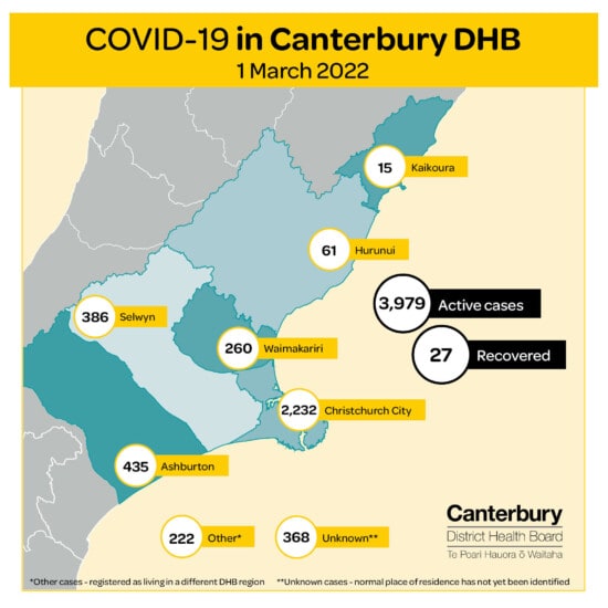 Daily COVID-19 case numbers in each territorial local authority in Canterbury