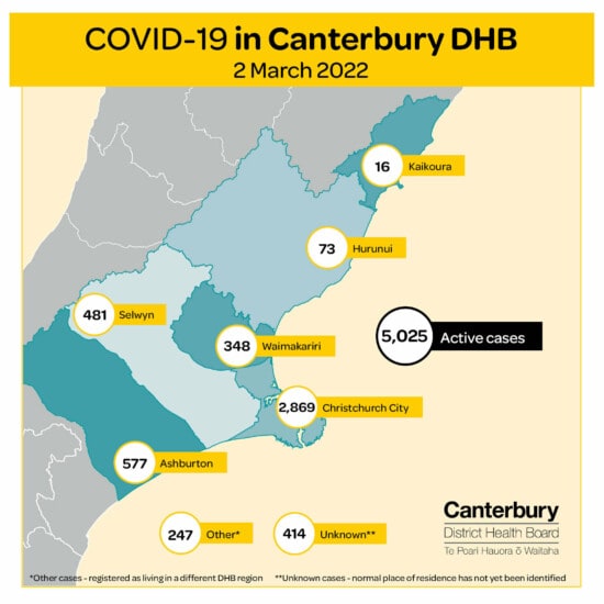 Daily COVID-19 case numbers in each territorial local authority in Canterbury
