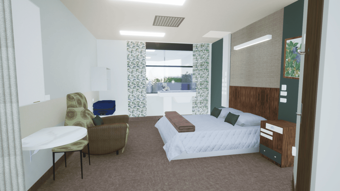 Artist’s impression of the postnatal room featuring Three Kings Vine (Tecomanthe Speciosa) design.