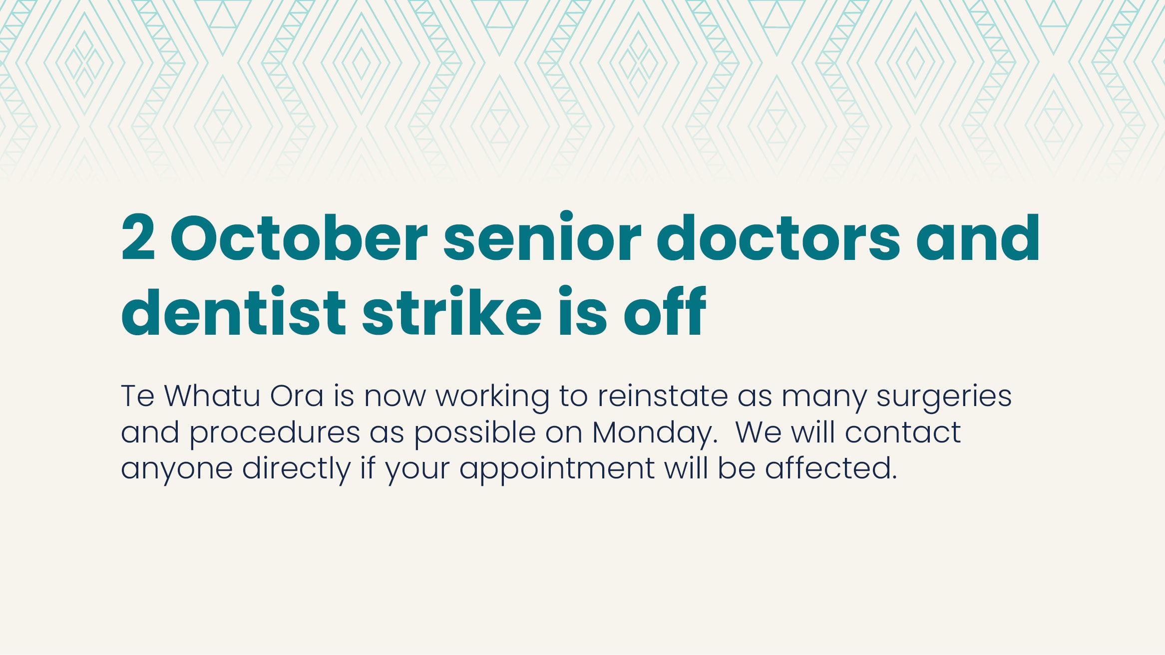 Senior doctor and dentist strike  Monday 2 October from 12.01am – 12noon (12 hours)