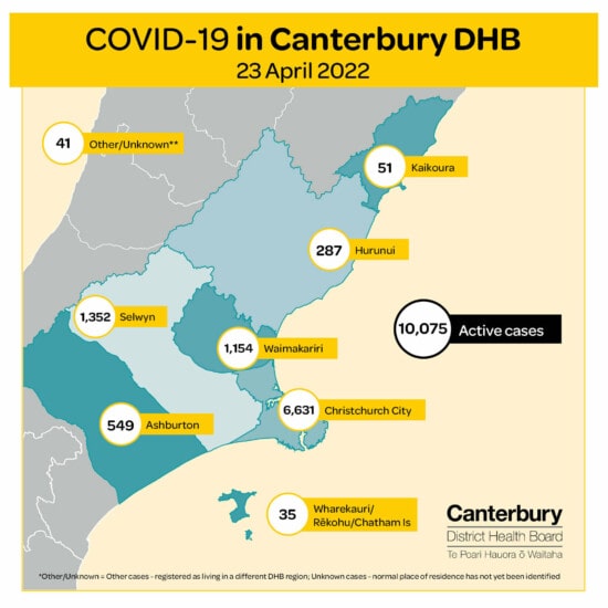 Daily COVID-19 case numbers in each territorial local authority in Canterbury.