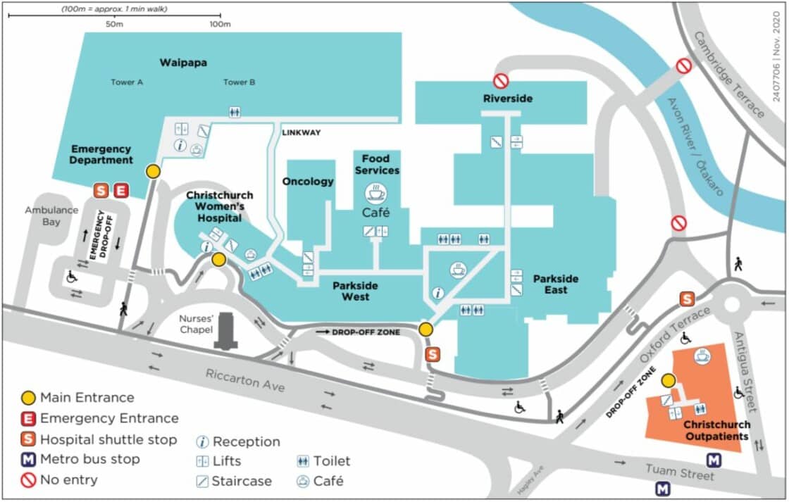 Christchurch Hospital drop off zones.