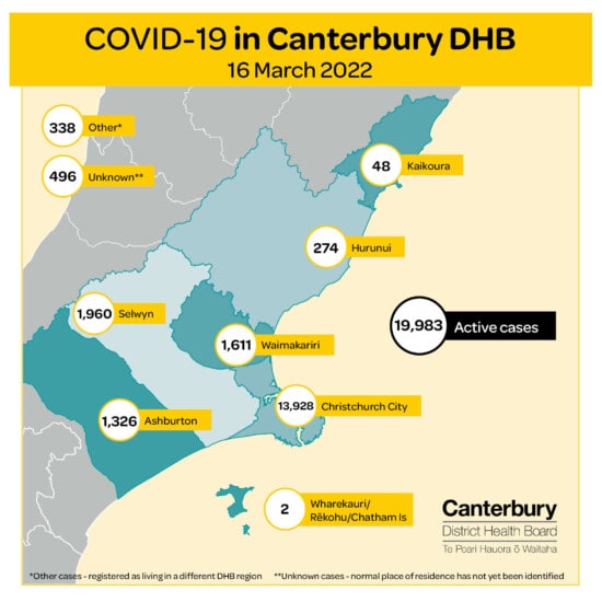 Daily COVID-19 case numbers in each territorial local authority in Canterbury